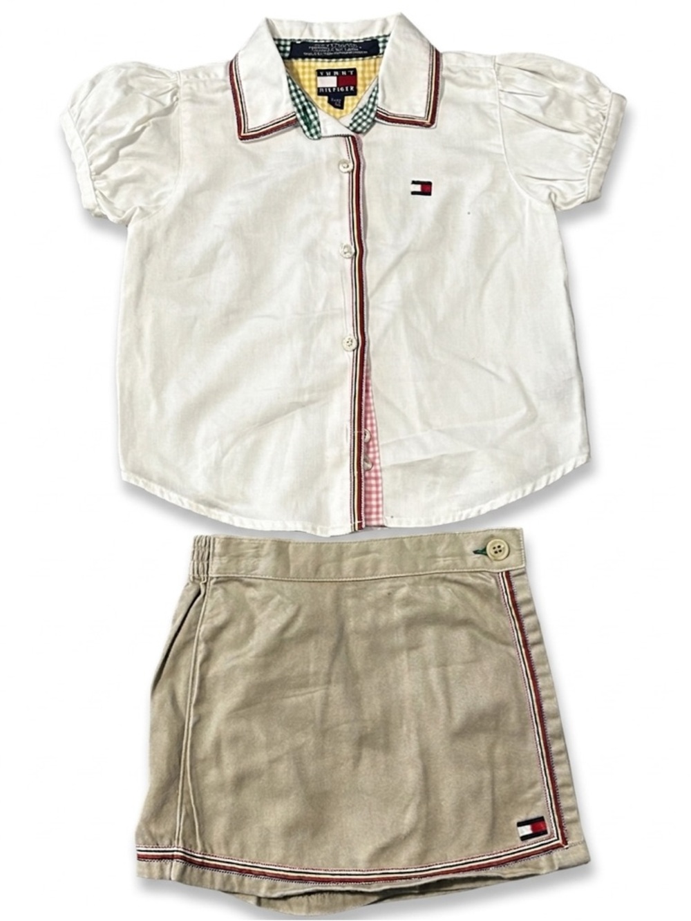 Tommy Hilfiger Toddler Girl Set Size 18-24M |White Puff Shirt & Khaki Skort